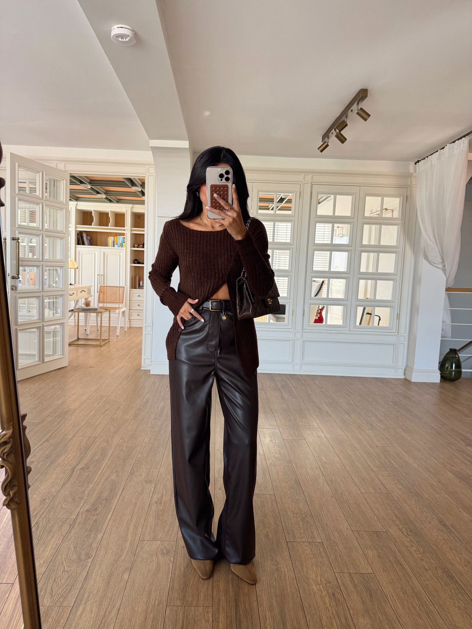 Kendall ZR Suni Deri Pantolon - Kahve, 36