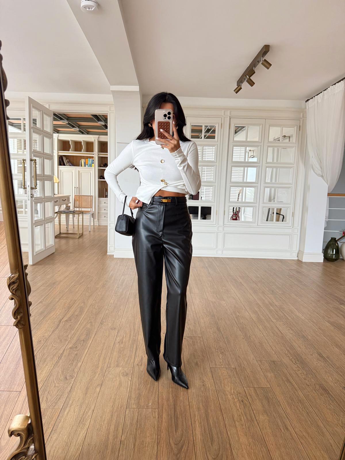 Samuel Süs Cep Detaylı Deri Pantolon