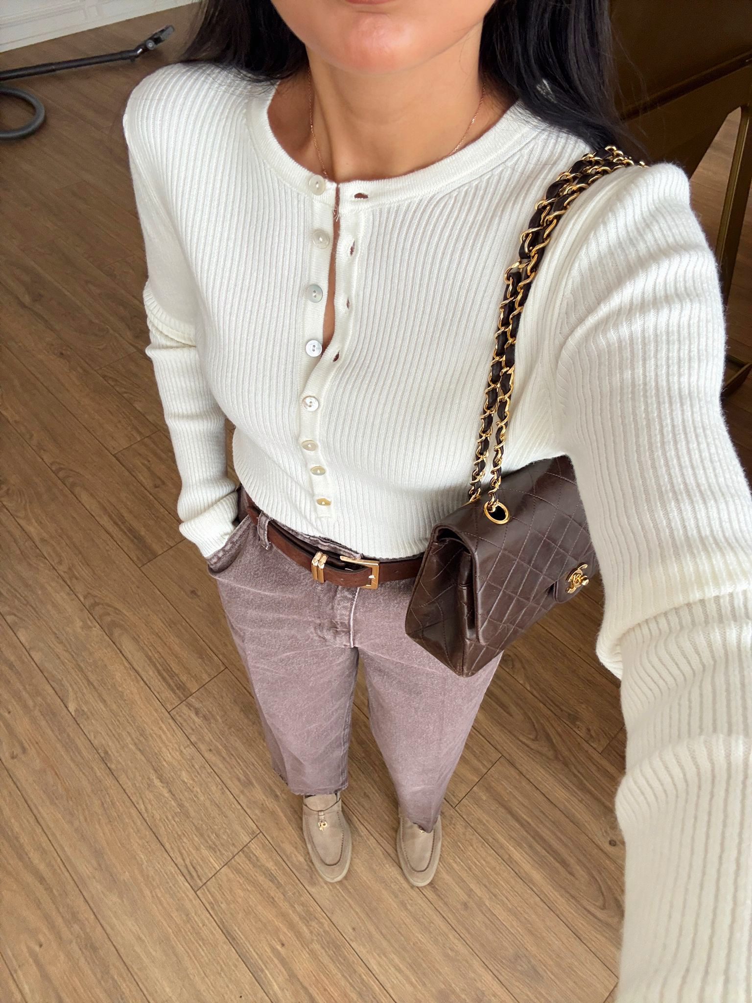 Stan Sedef Düğmeli Bisiklet Yaka Yünlü Triko - Ekru, Standart