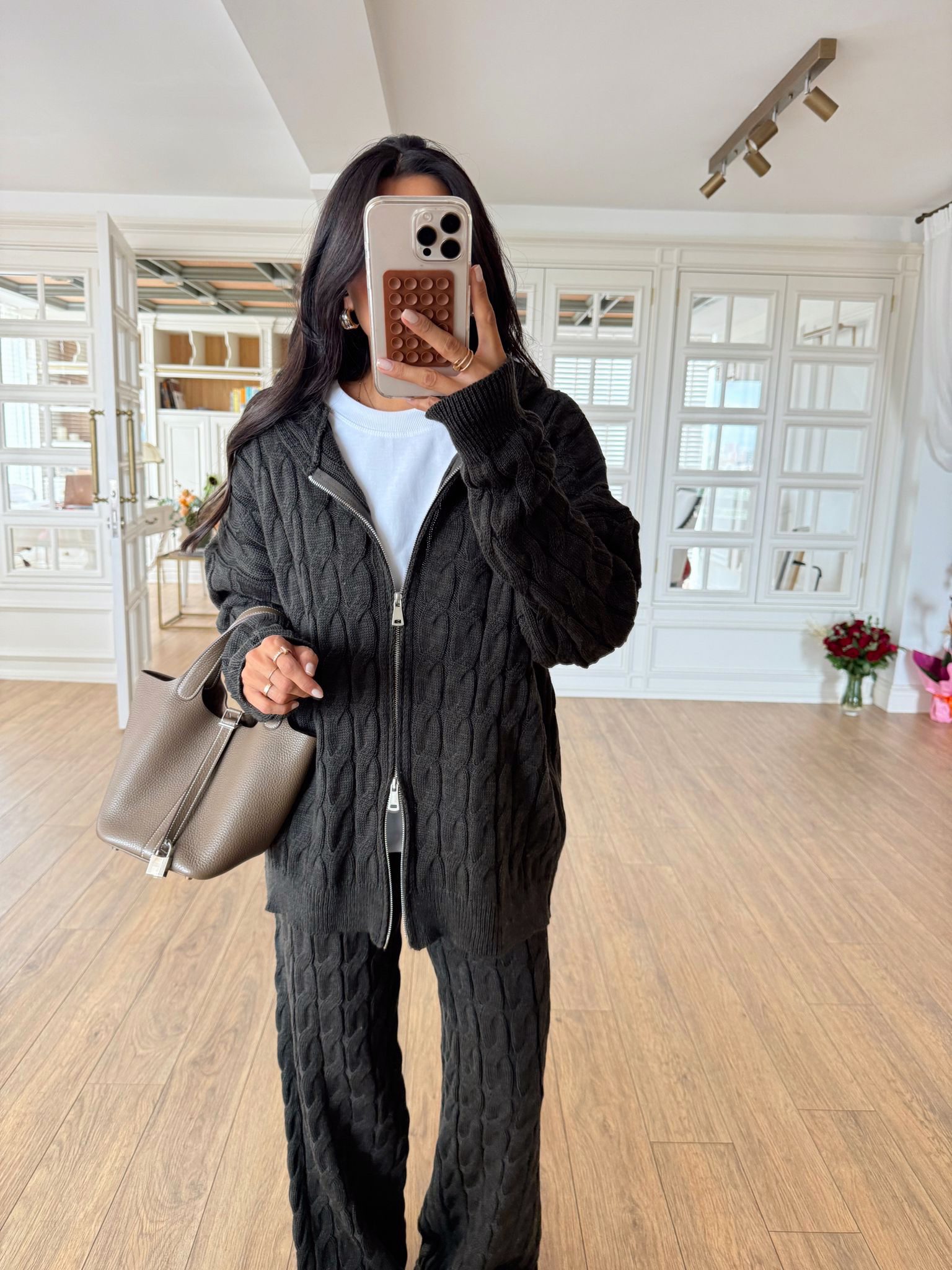 Maria Saç Örgü Triko Sweat-Pantolon Takım - Antrasit, Standart