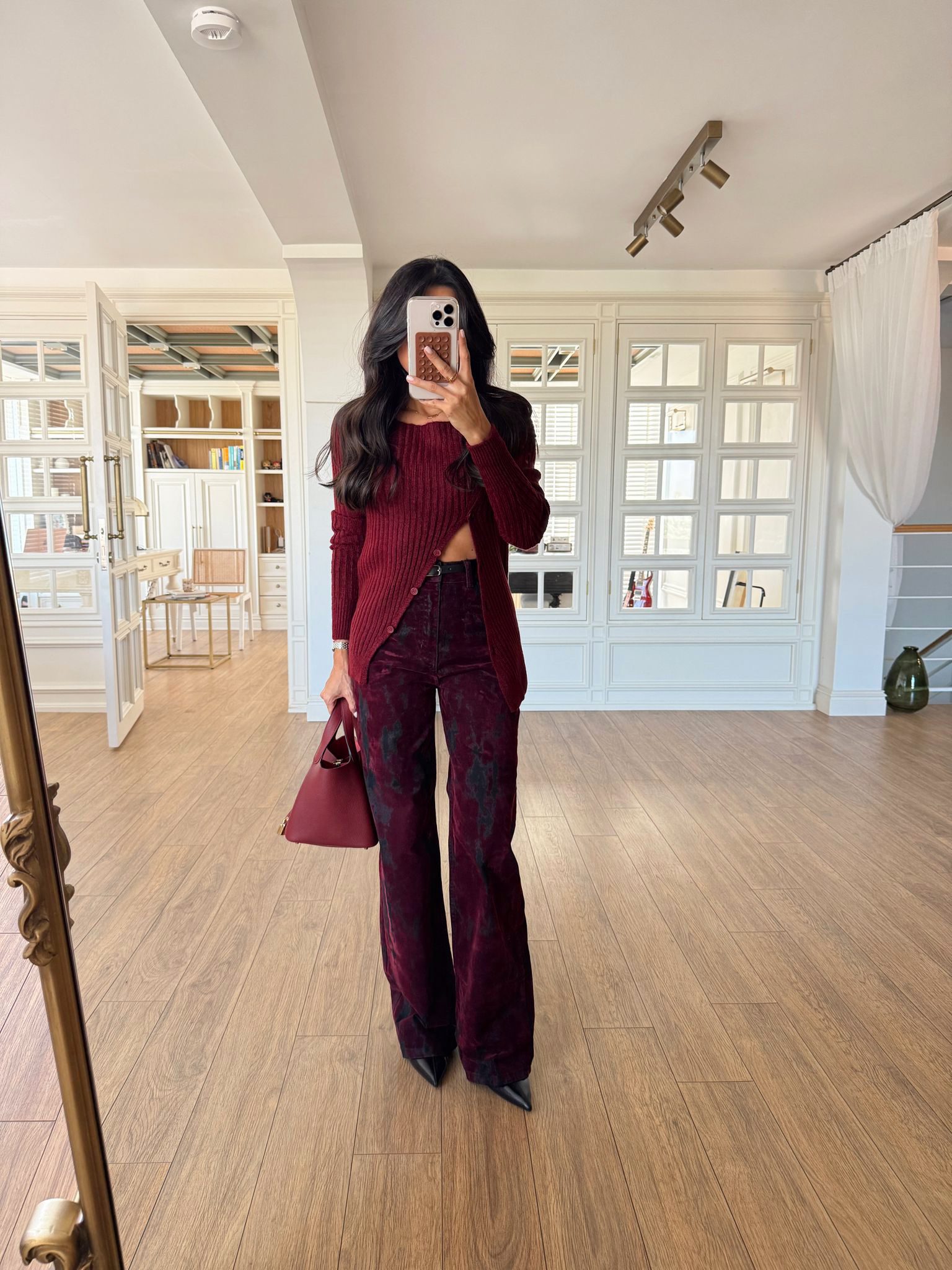 Micron Renk Geçişli Kemerli Straight Jean - Bordo-Siyah, 34
