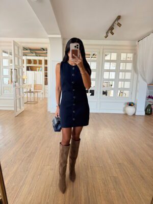 Torry Lacivert Önden Düğmeli Mini Elbise