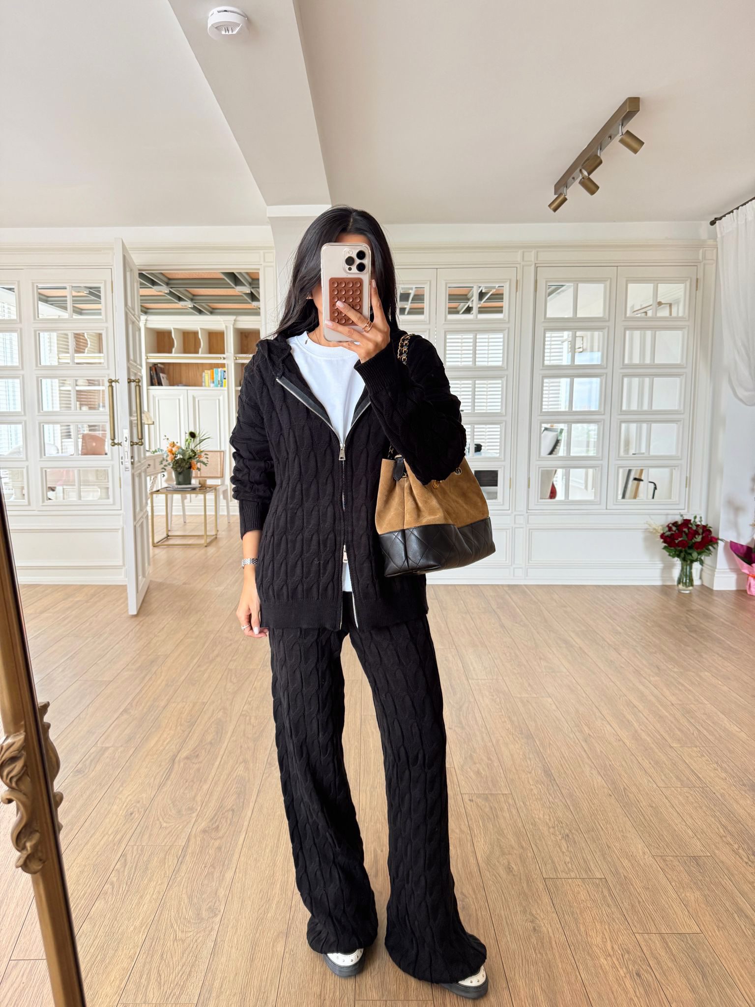 Maria Saç Örgü Triko Sweat-Pantolon Takım - Siyah, Standart