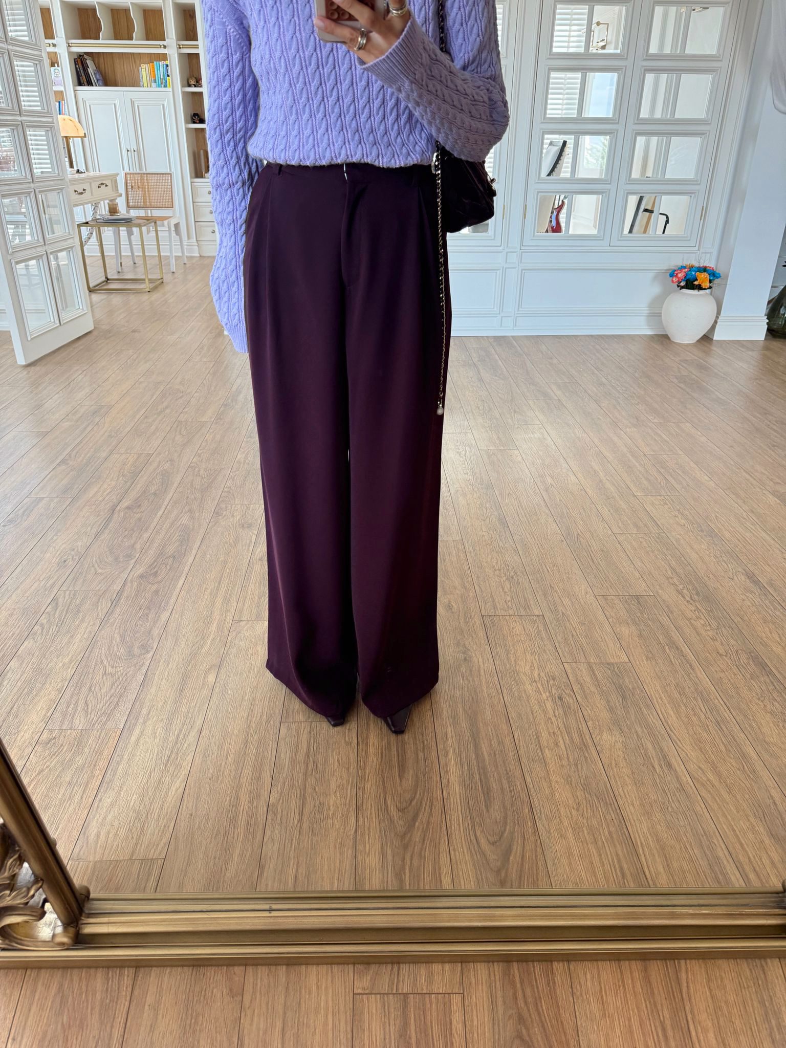 Moldern New Çift Kat Pensli Bol Paça Pantolon - Mürdüm, 34