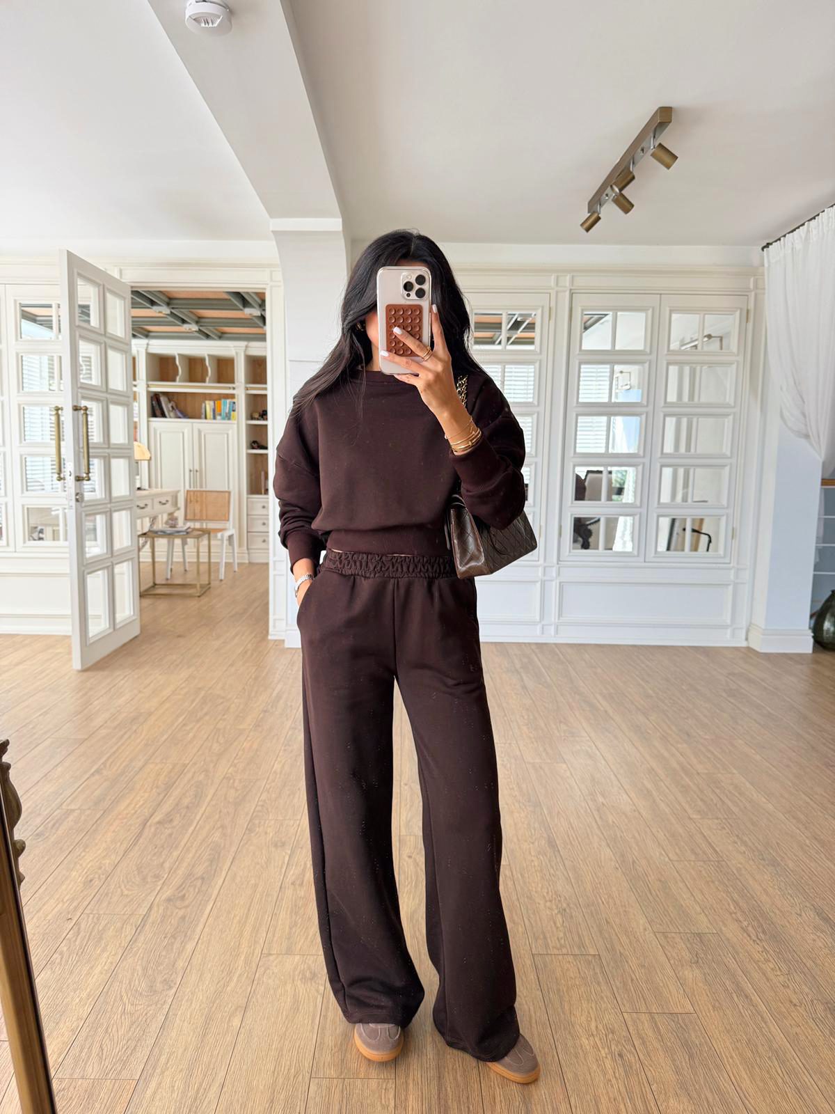 Beli Lastikli Crop Sweat-Pantolon Takım