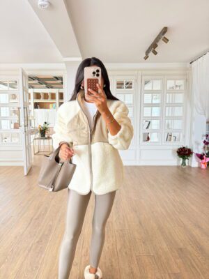 Penelope Ekru Paraşüt Detaylı Peluş Mont