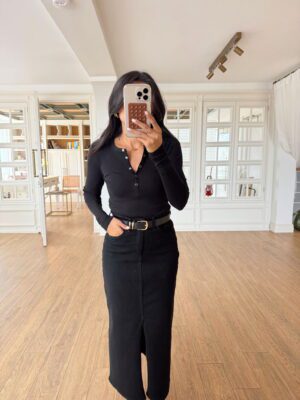Geniş Yaka Çıt Çıtlı Body