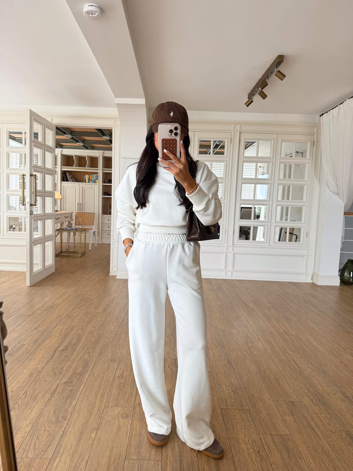 Beli Lastikli Crop Sweat-Pantolon Takım