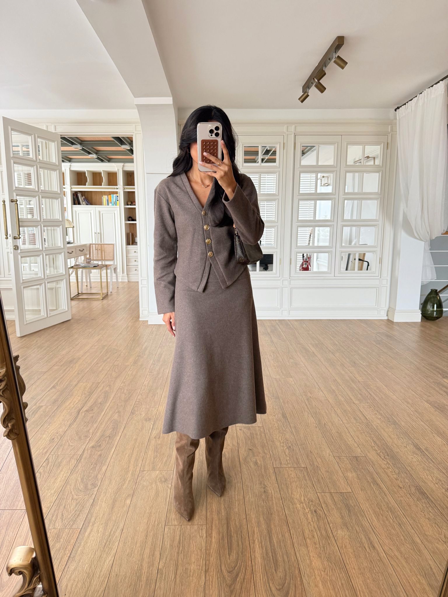 Storm Yumoş Gold Düğmeli Triko Hırka-Etek Takım