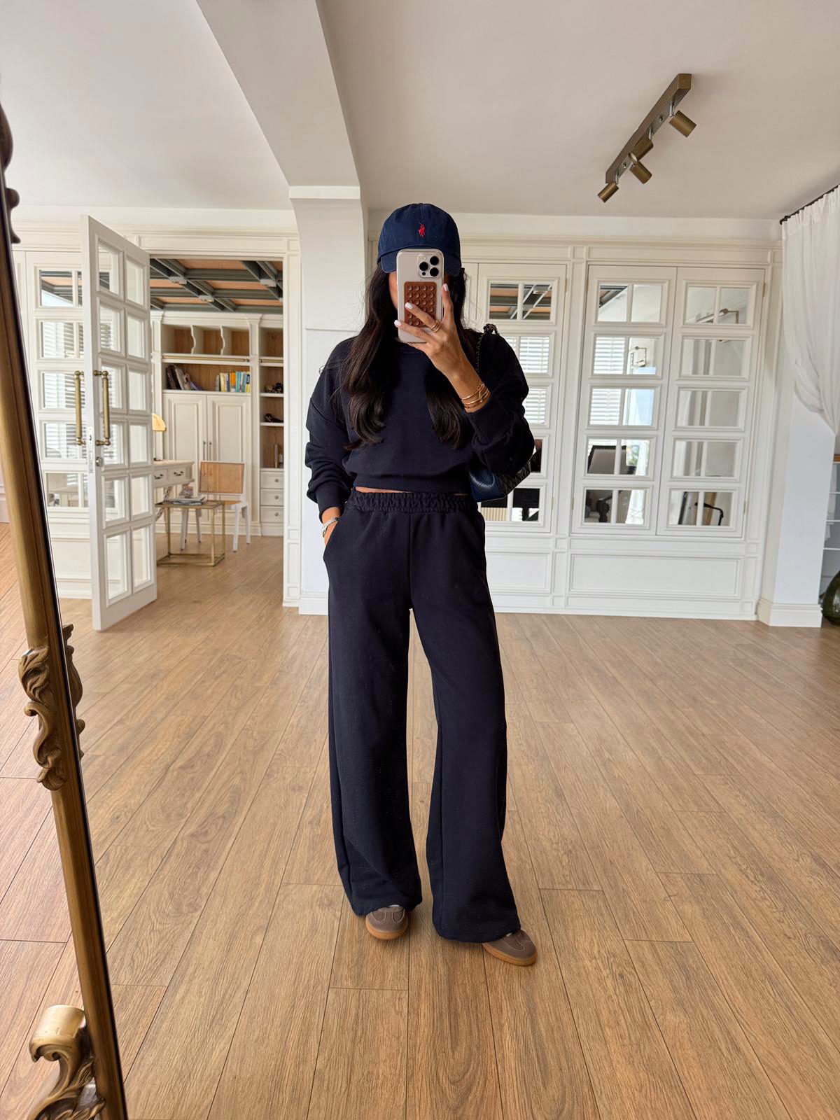 Beli Lastikli Crop Sweat-Pantolon Takım