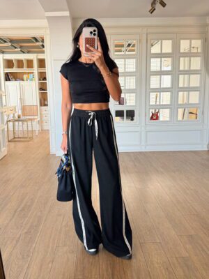 Niko Yanları Vintage Natural Baskılı Bel Bağlamalı Pantolon