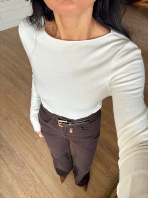 Sally Ekru Kayık Yaka Kaşmirli Ultra Hafif Triko