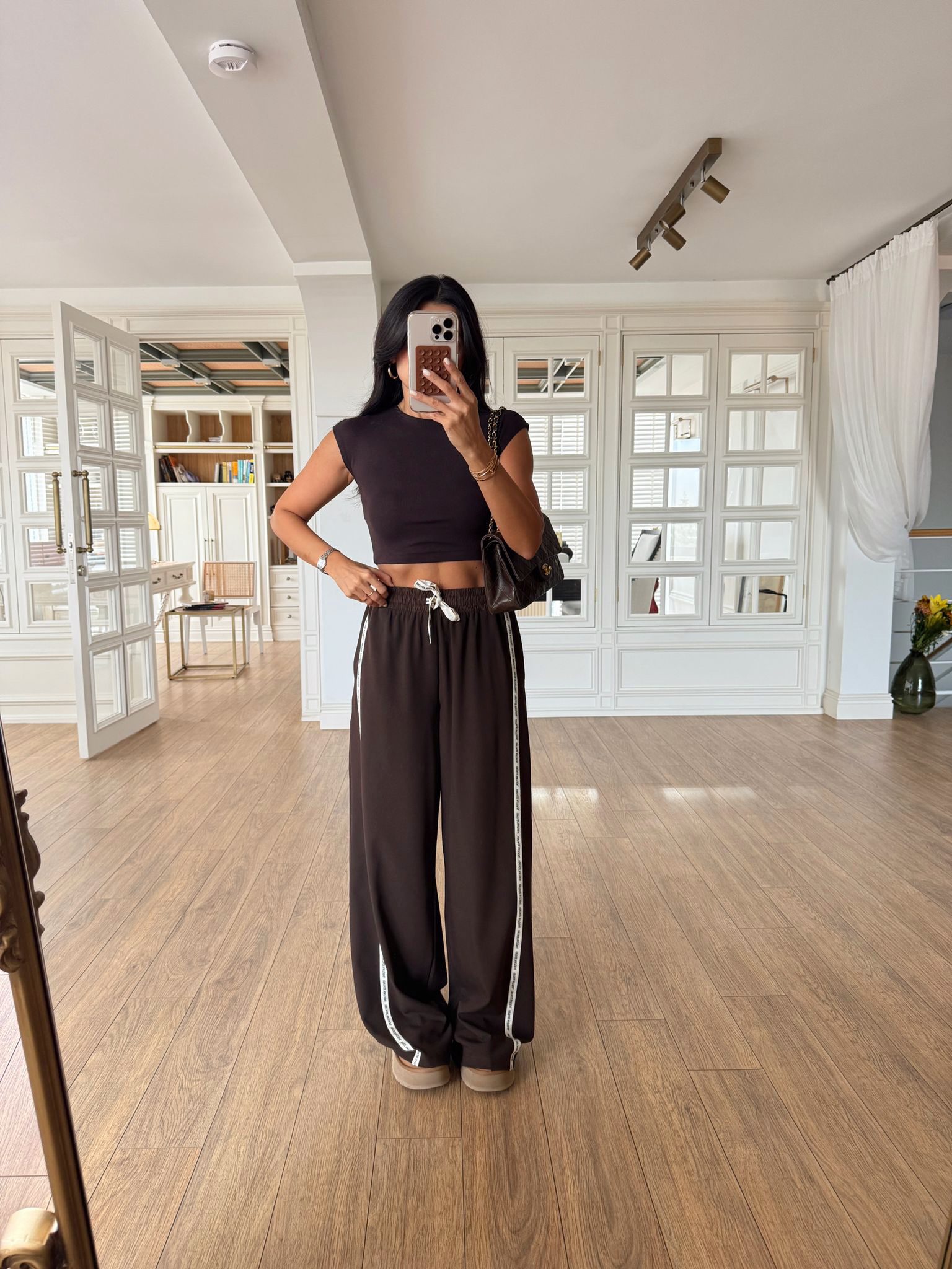 Niko Yanları Vintage Natural Baskılı Bel Bağlamalı Pantolon