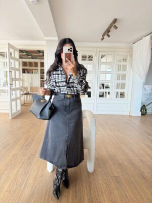 Orben Antrasit Önden Yırtmaçlı Jean Etek