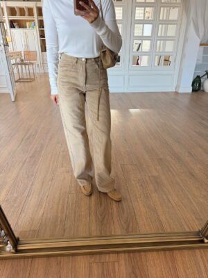 Orisbet ZR Gümüş Düğmeli Straight Kadife Pantolon