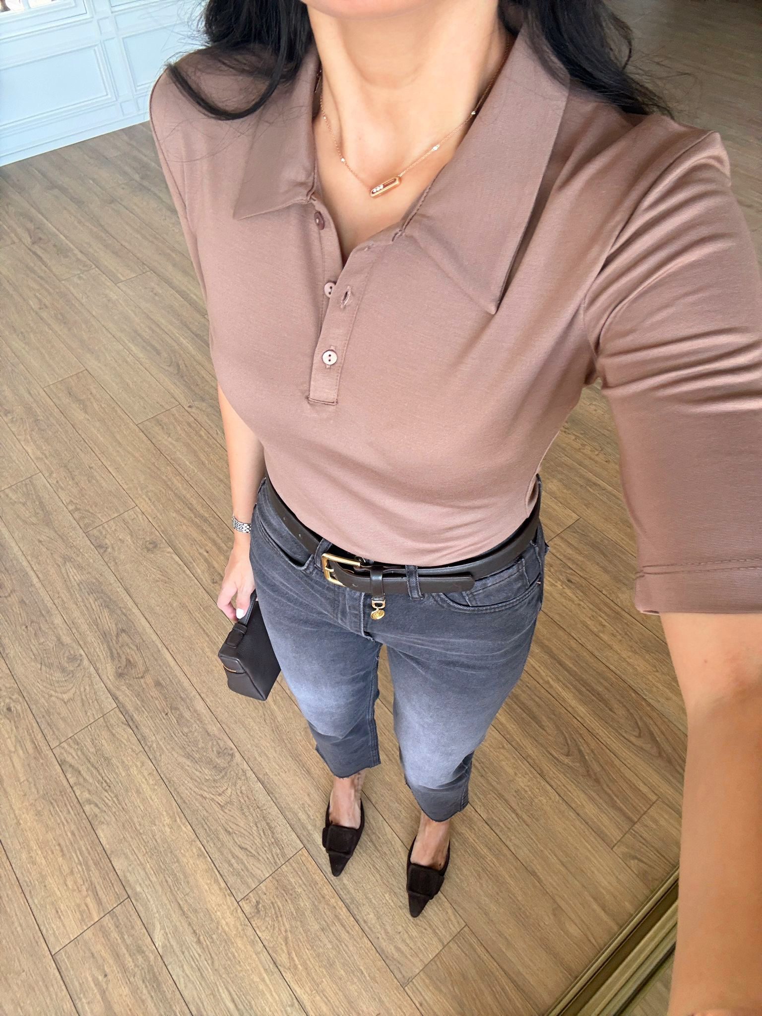 Peoky Kısa Kol Polo Yaka Bodysuit - Vizon, 36