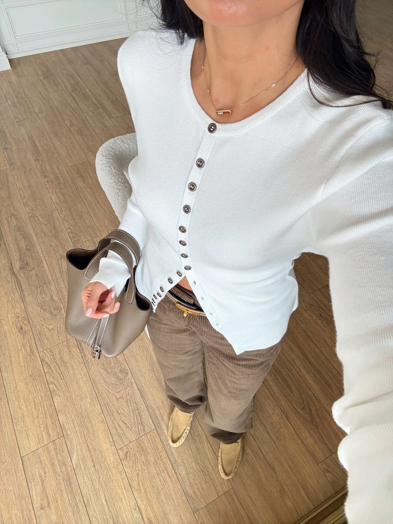 Omiye Mau Metal Düğmeli Triko - Kemik, 34