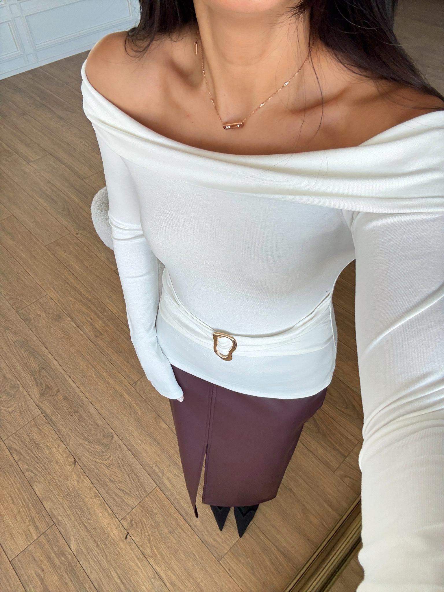 Bobs Bel Toka Aksesuarlı Kayık Yaka Bluz - Ekru, 36