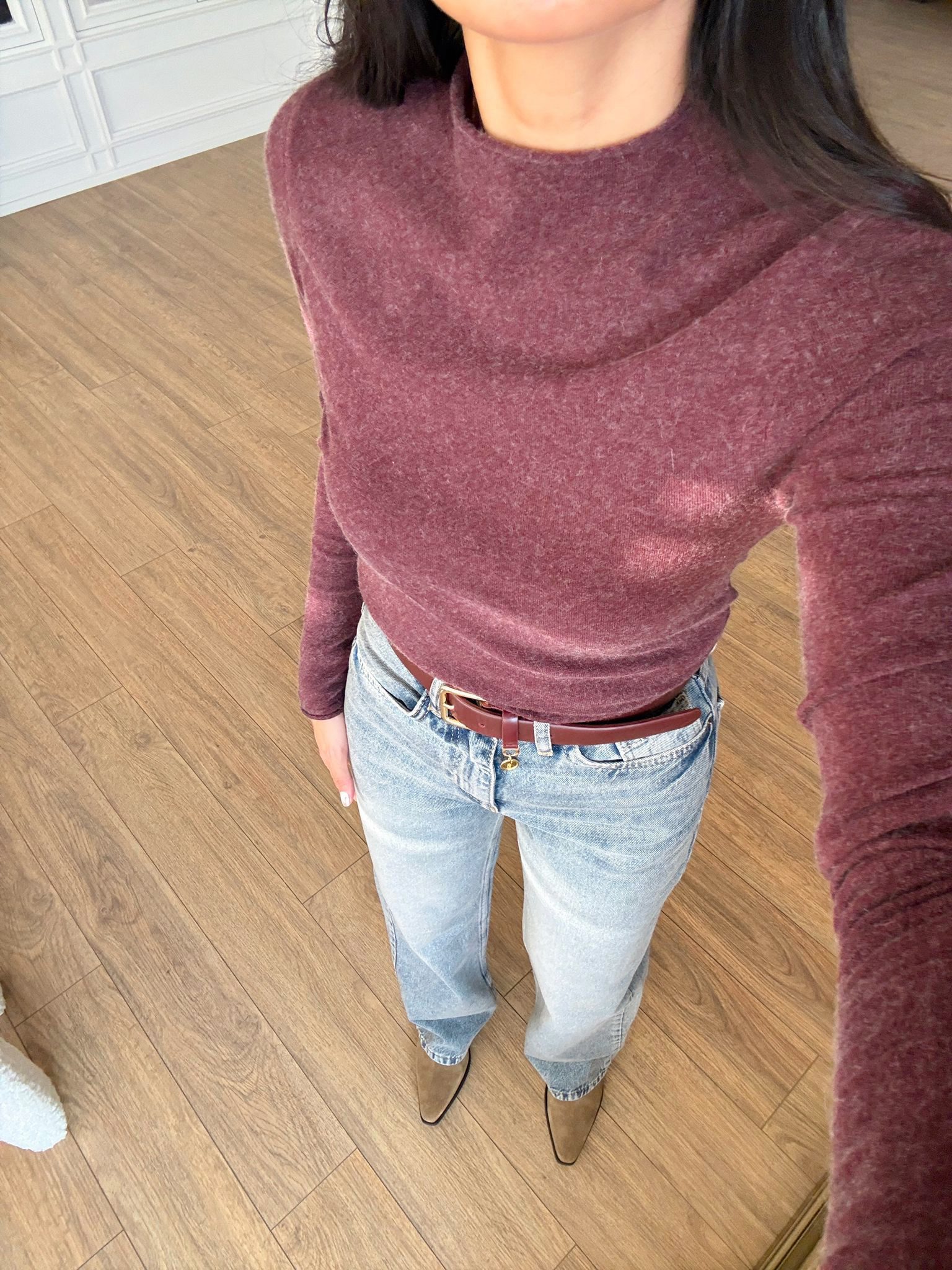 Opark Dik Yaka Kaşmirli Ultra Hafif Triko - Bordo, Standart