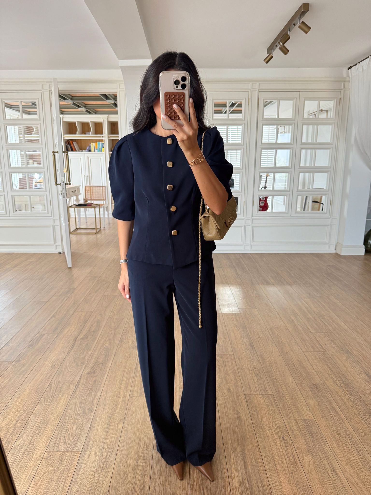 Froit Omuz Pensli Kare Gold Düğmeli Ceket-Pantolon Takım