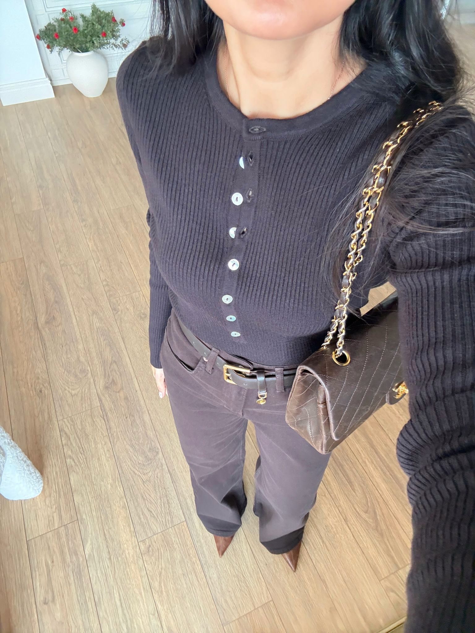 Stan Sedef Düğmeli Bisiklet Yaka Yünlü Triko - Acı Kahve, Standart