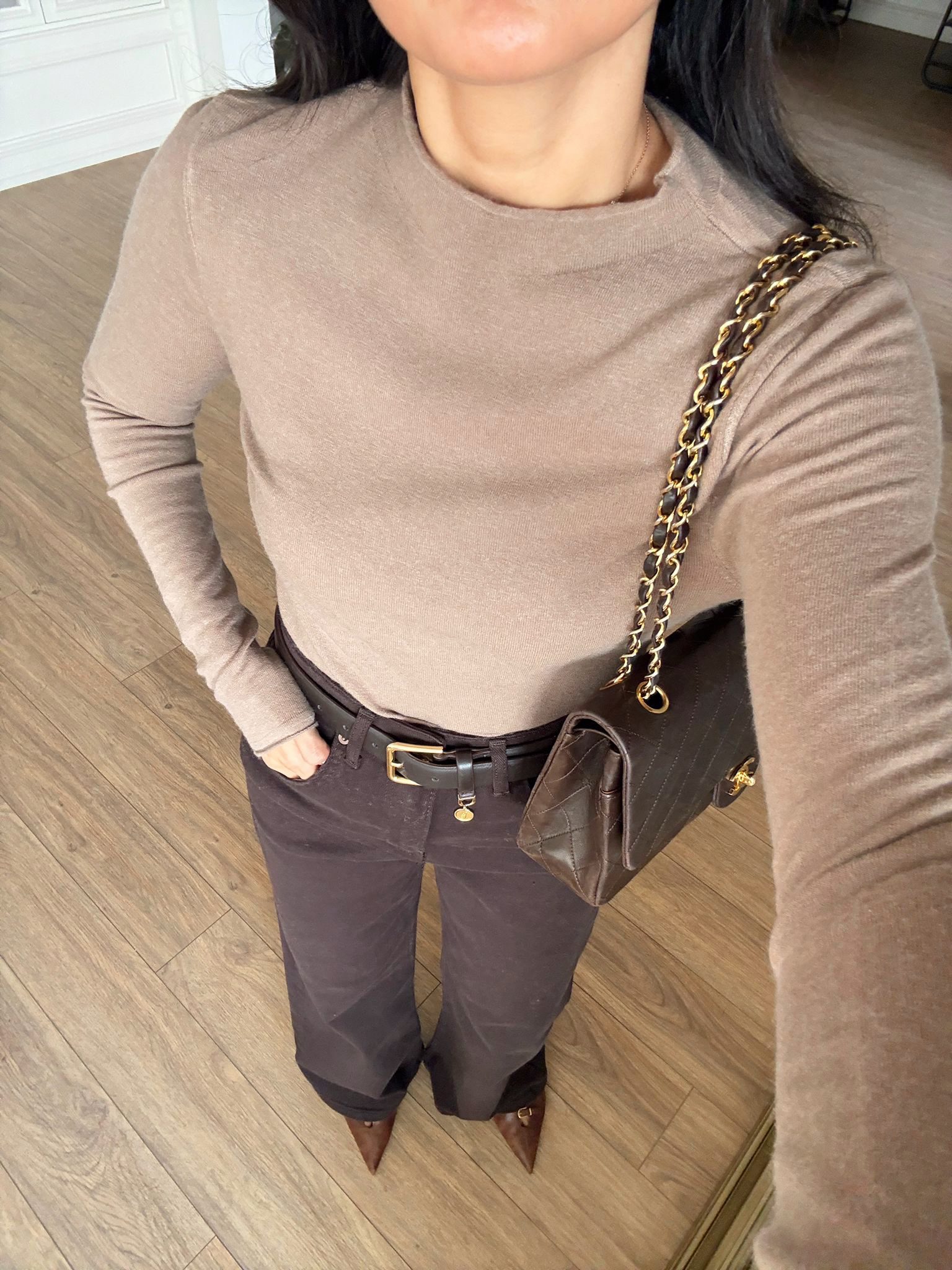 Opark Dik Yaka Kaşmirli Ultra Hafif Triko - Koyu Vizon, Standart