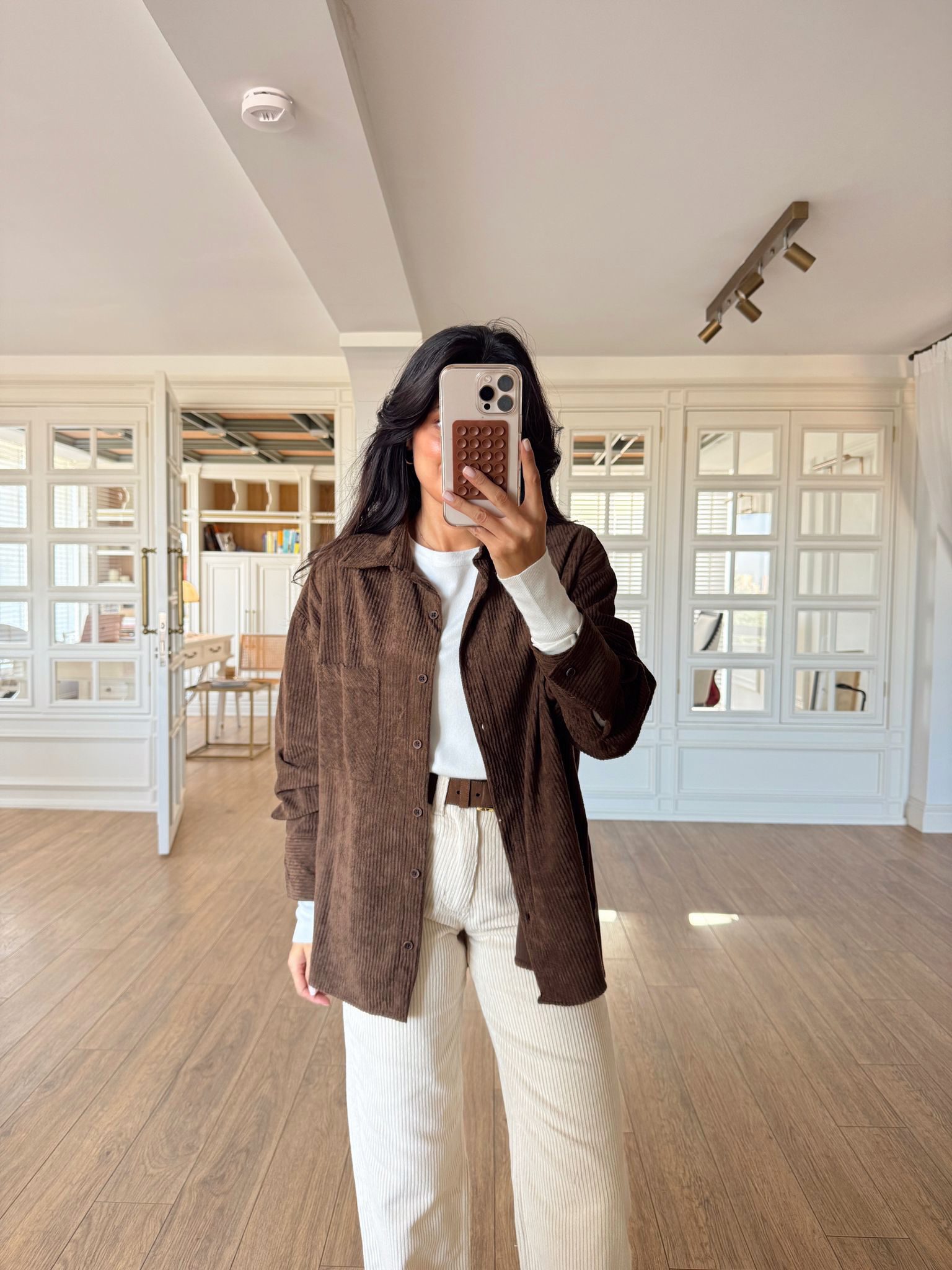 Obrix Tek Cepli Kadife Gömlek - Kahve, Standart