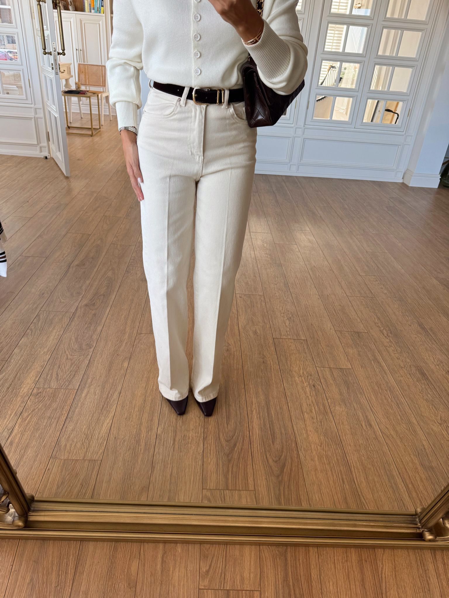 Semon Kapalı Paça Kemerli Jean - Krem, 34