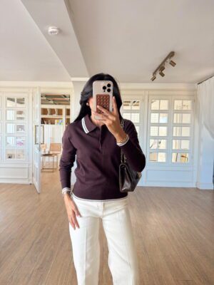 Yakası Biyeli Düğme Detaylı Triko