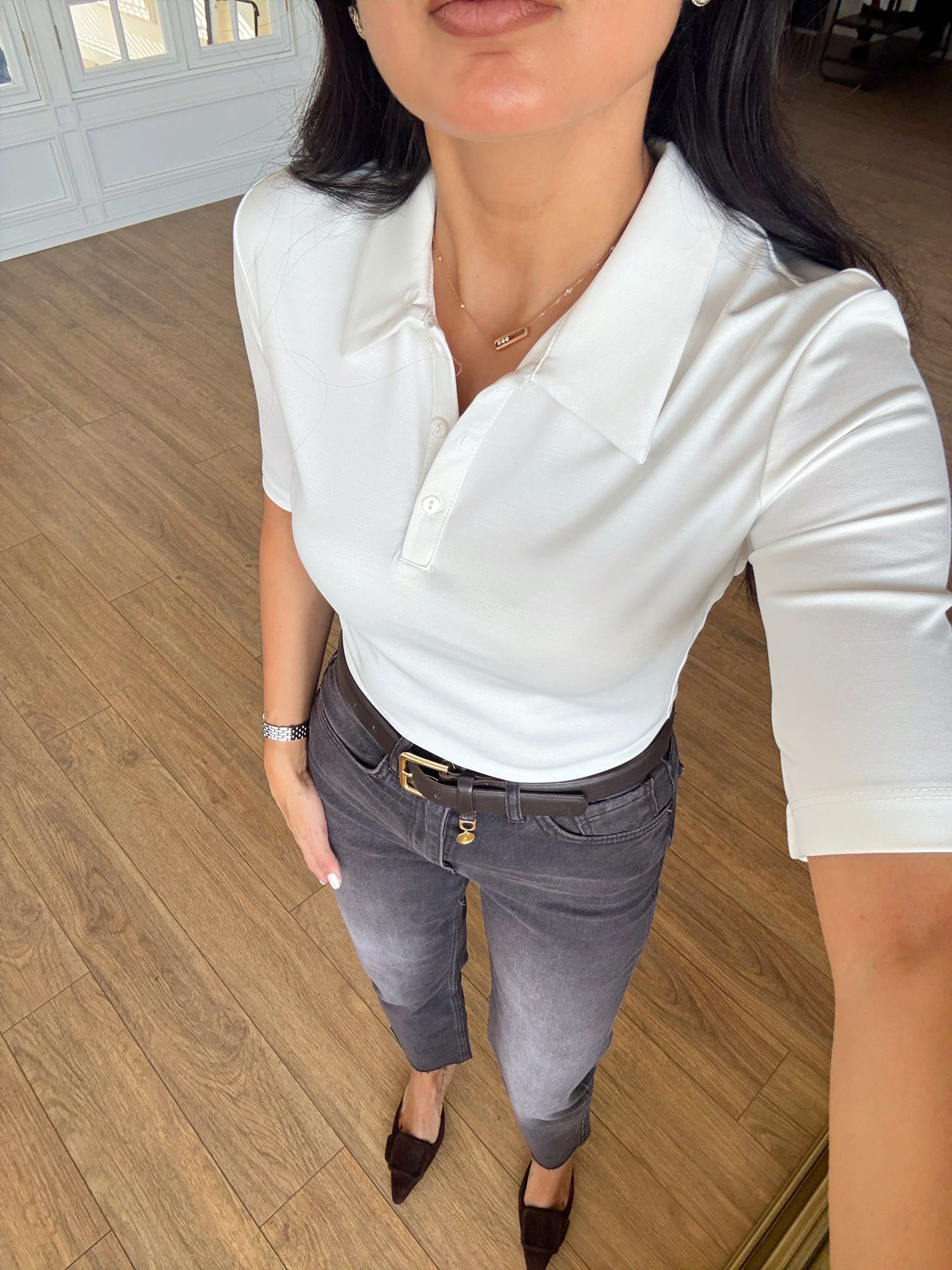 Peoky Kısa Kol Polo Yaka Bodysuit - Ekru, 36