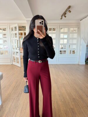 Stan Sedef Düğmeli Bisiklet Yaka Yünlü Triko