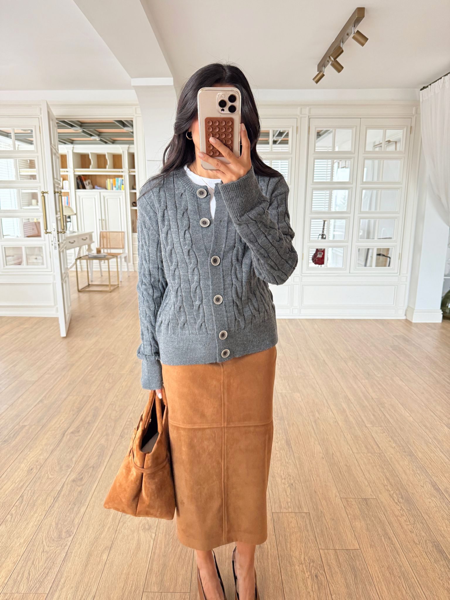 Vanessa Beş Düğmeli Saç Örgü Triko Hırka - Antrasit, Standart