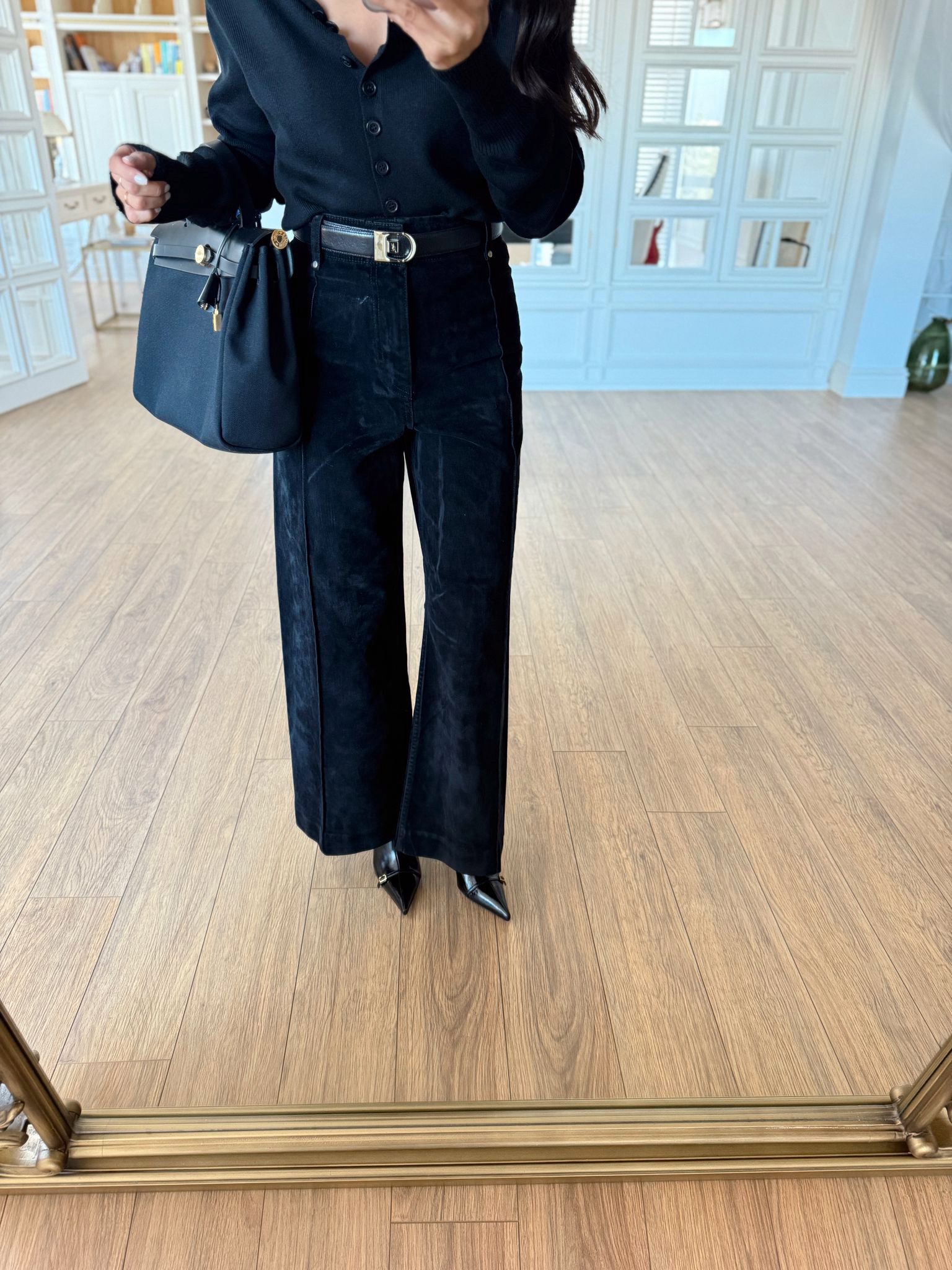 Domy Önden Dikişli Kadife Pantolon - Siyah, 32