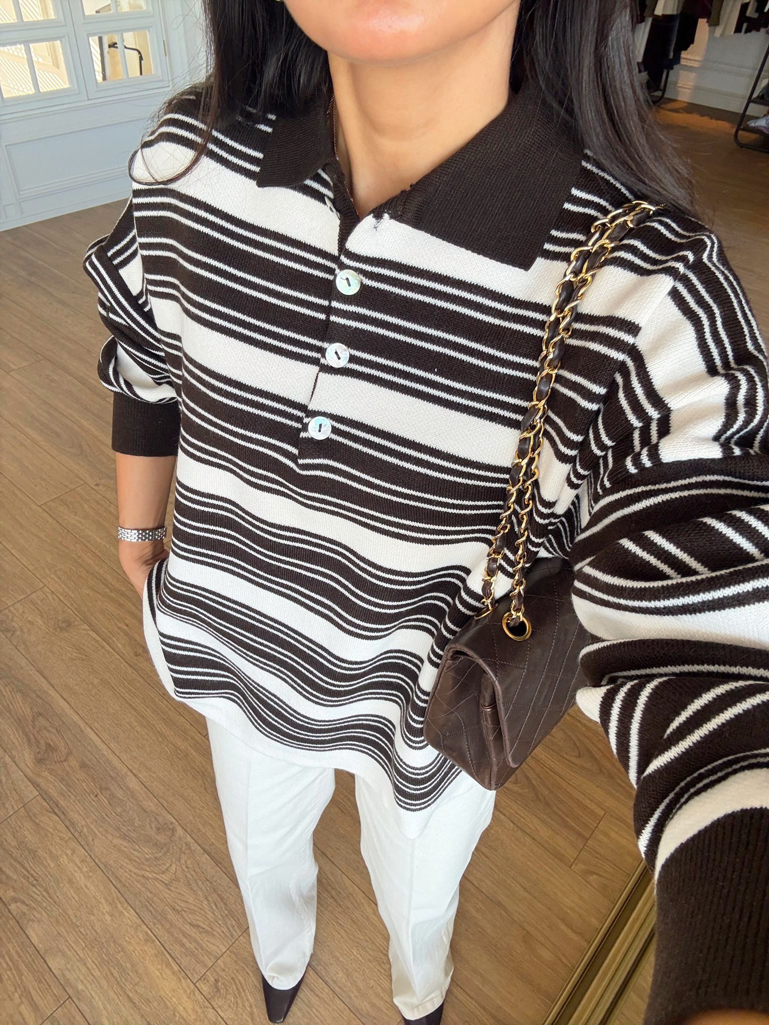 Bavilla Style Polo Yaka Çizgili Triko - Kahve-Krem, Standart