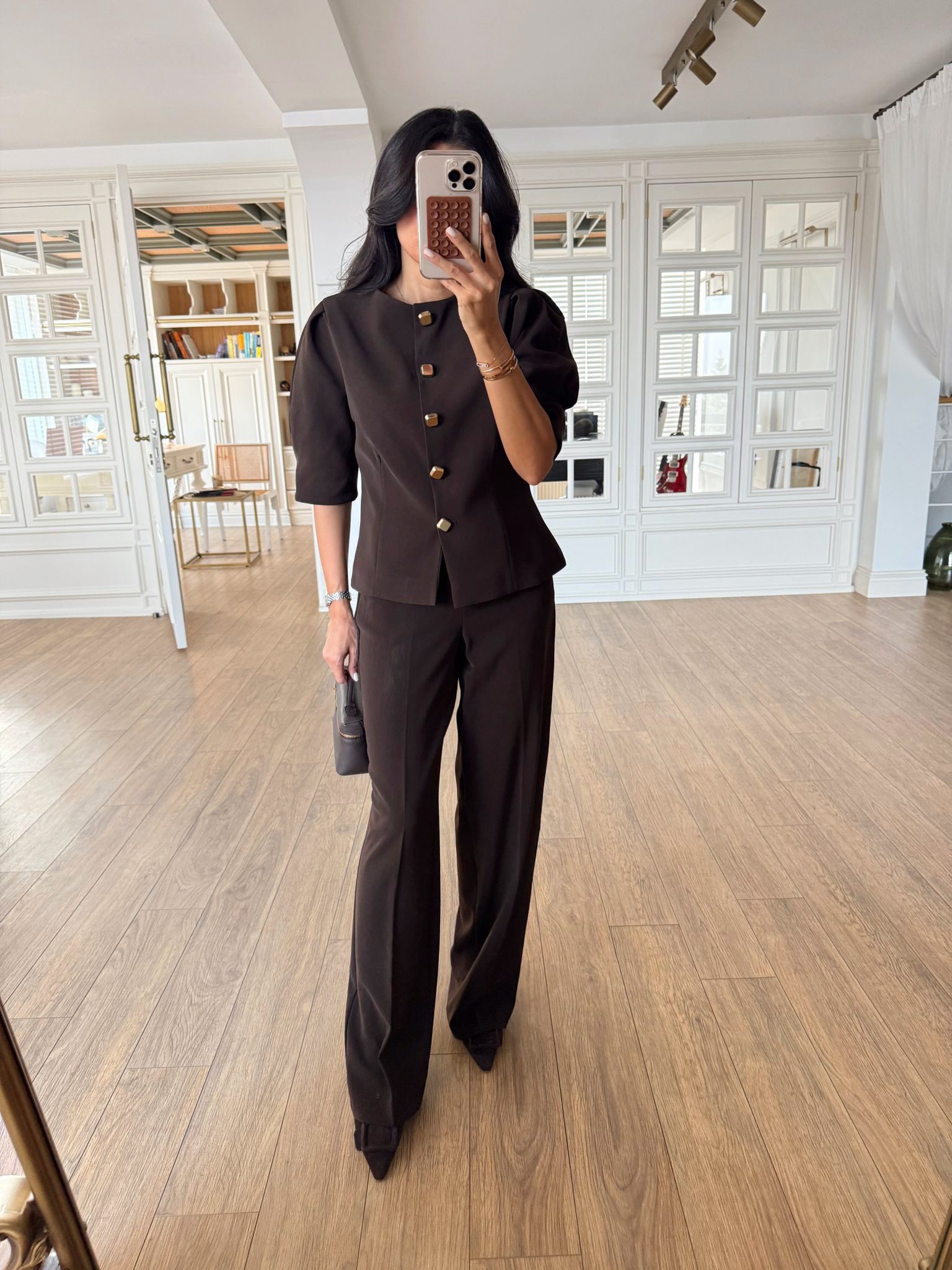 Froit Omuz Pensli Kare Gold Düğmeli Ceket-Pantolon Takım