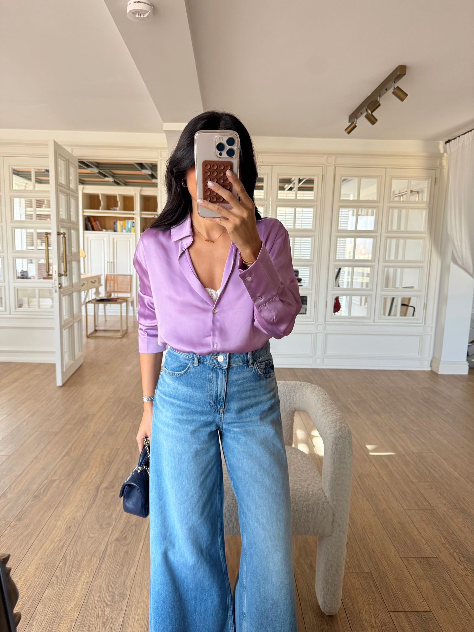 Stars Sedef Düğmeli Saten Gömlek - Pembe, 34