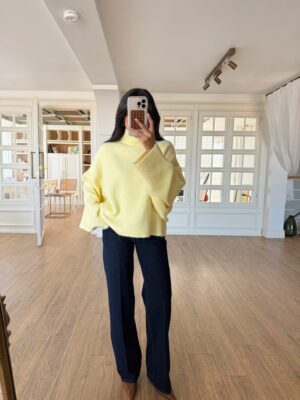 Yarasa Kol Dik Yaka Yumuşak Dokulu Premium Basic Triko