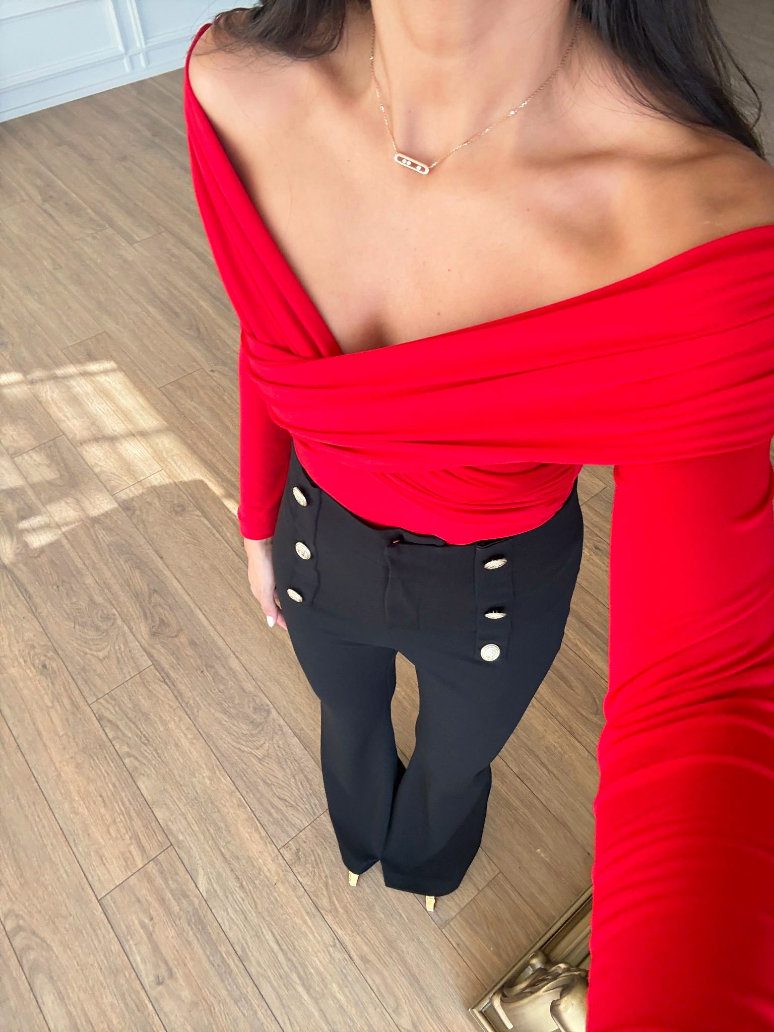 Last Kruvaze Drape Yaka Bluz - Kırmızı, 36