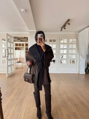 Oska Hamburg Kapüşonlu Ekoseli Yün Kaban