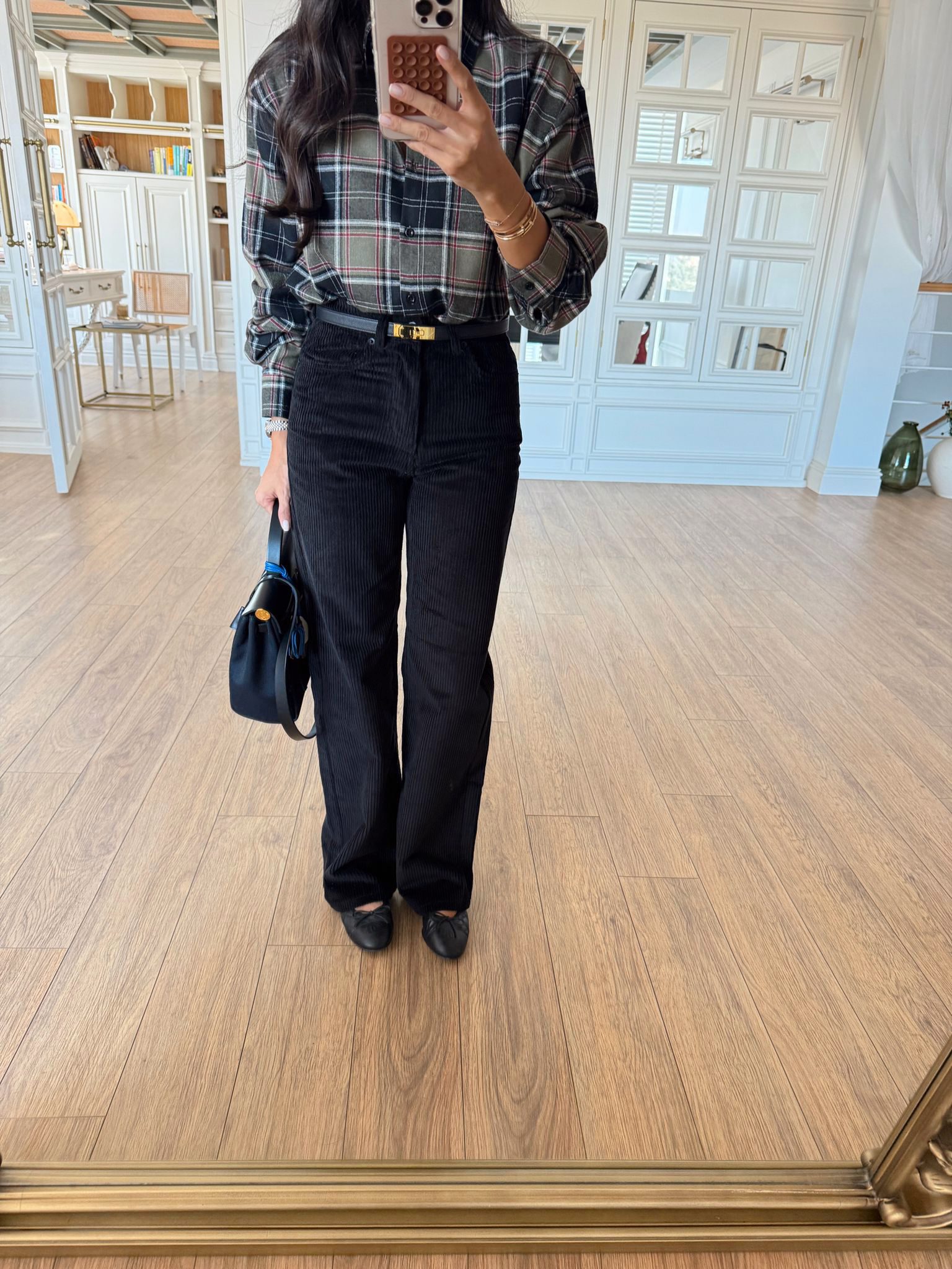 Orisbet ZR Gümüş Düğmeli Straight Kadife Pantolon - Siyah, 34