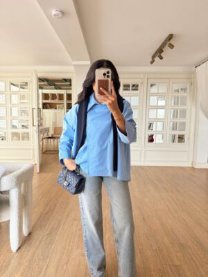 Orka Yan Düğme Detaylı Reglanlı Poplin Gömlek