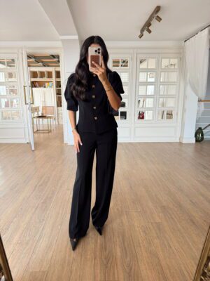 Froit Omuz Pensli Kare Gold Düğmeli Ceket-Pantolon Takım