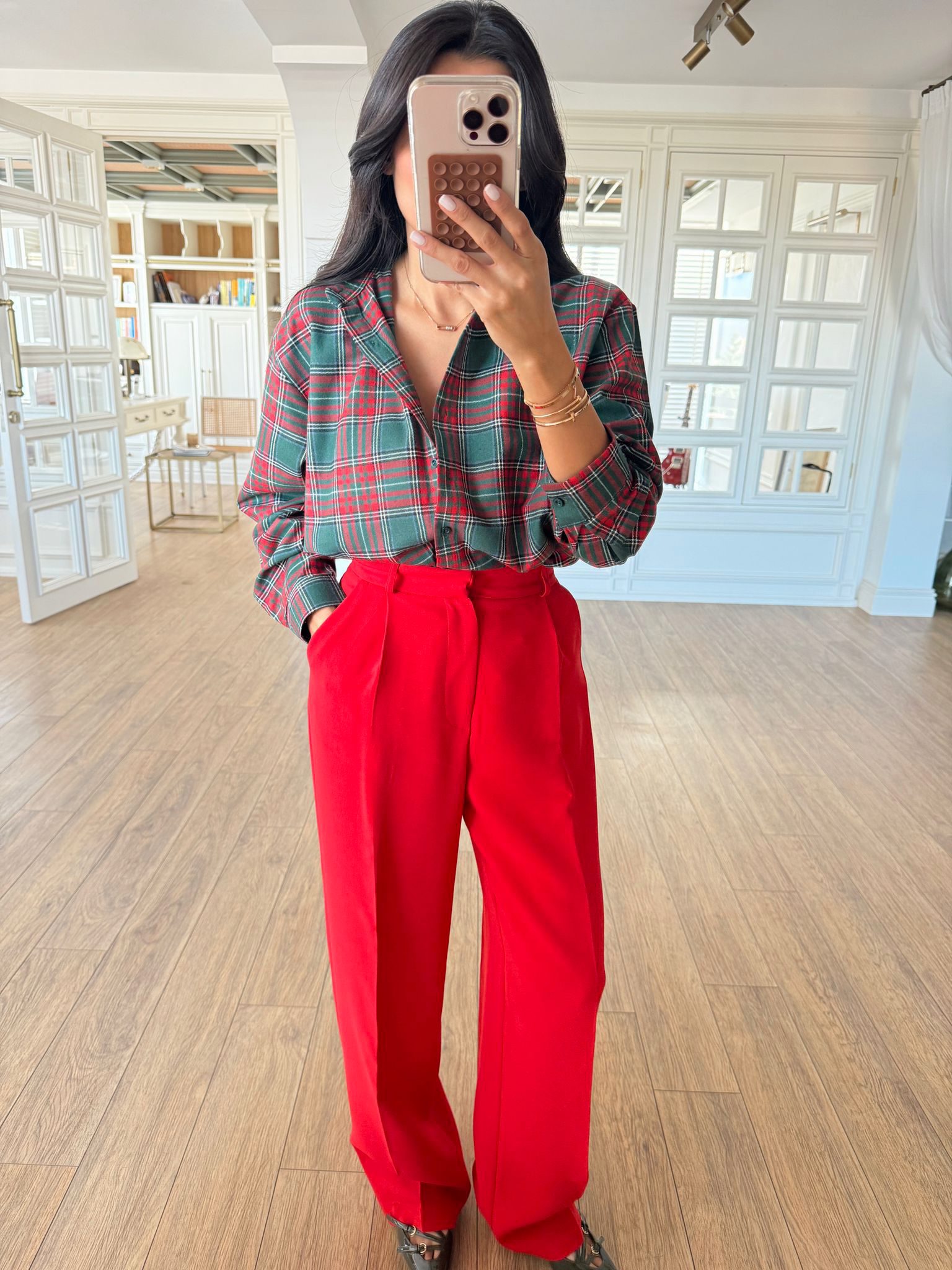 Onapy Kareli Oduncu Gömlek - Yeşil-Kırmızı, Standart