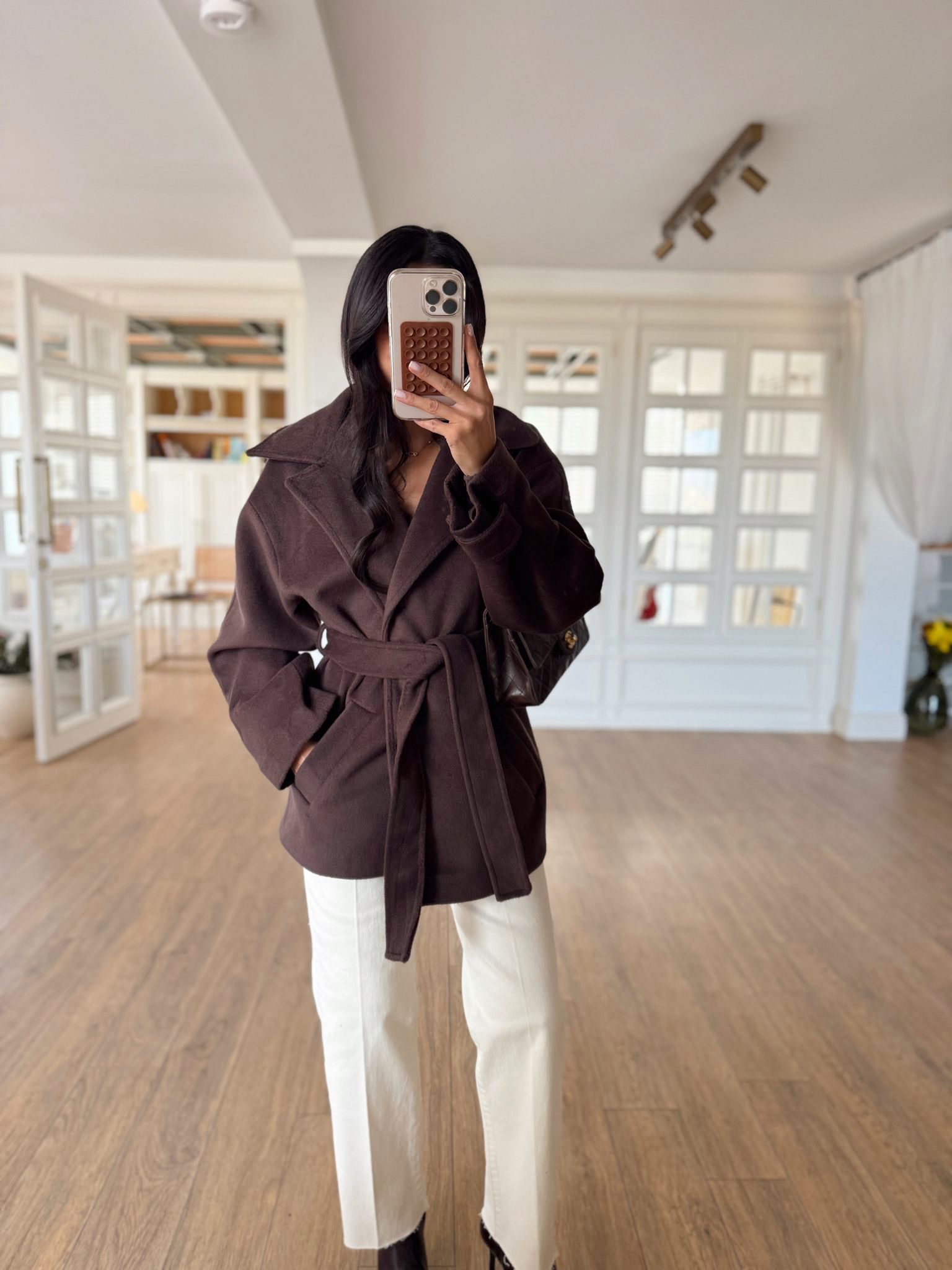 Neristo Kuşaklı Oversize Kaban - Kahve, Standart