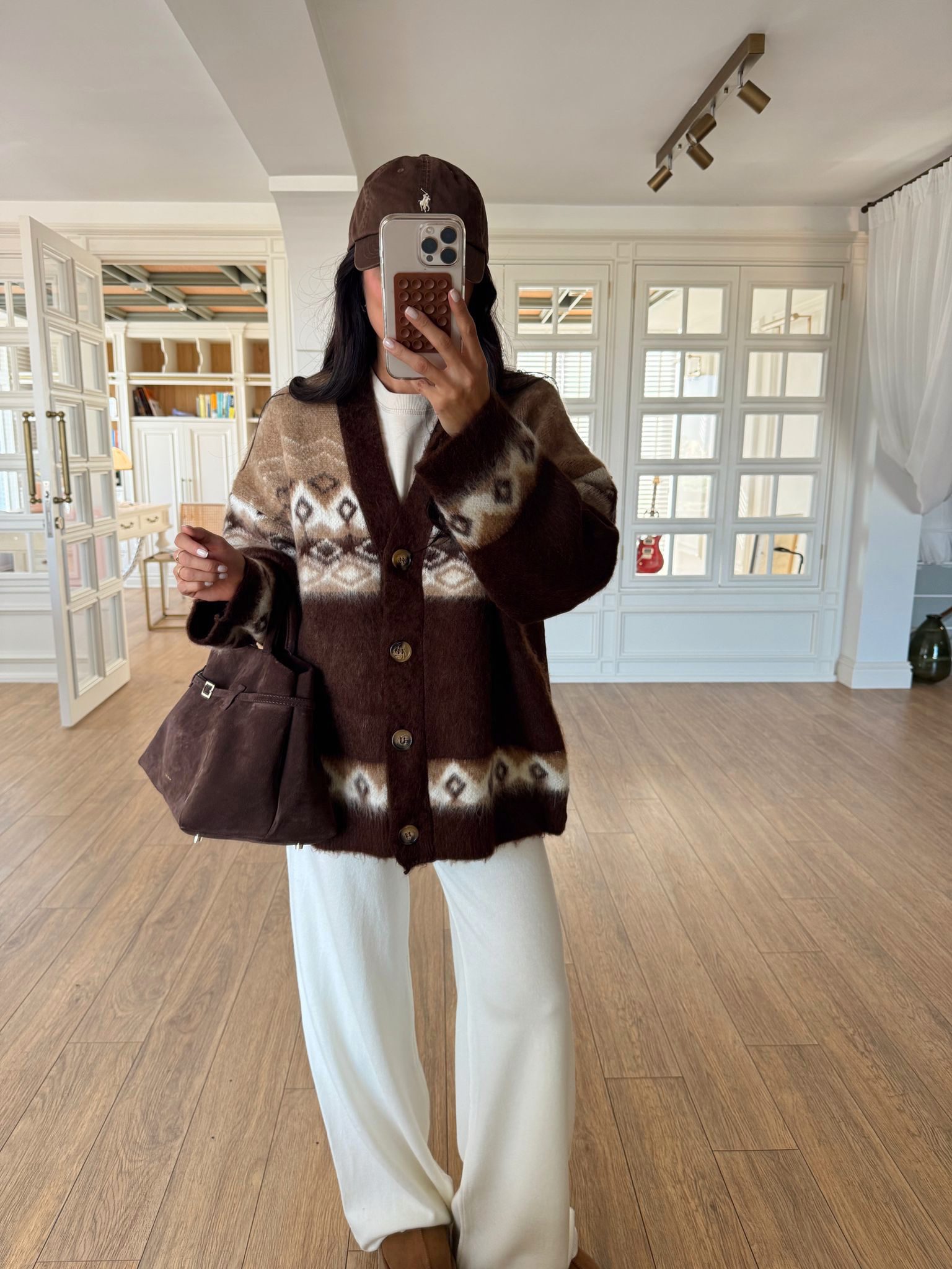 Wila Kahve Düğmeli Desenli Yün Hırka - Kahve-Camel, Standart