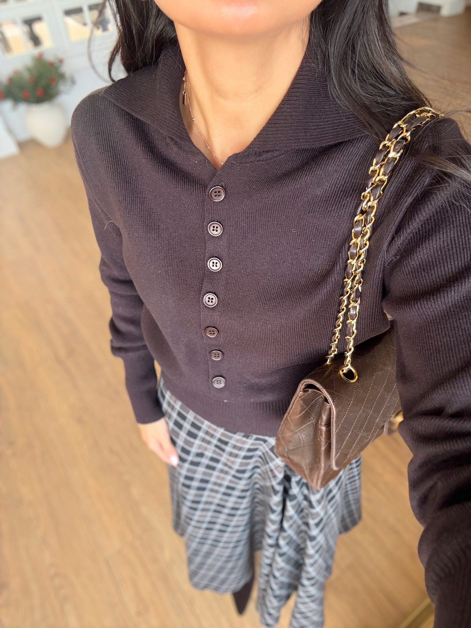 Caprly Polo Yaka Yünlü Düğmeli Triko - Koyu Kahve, Standart