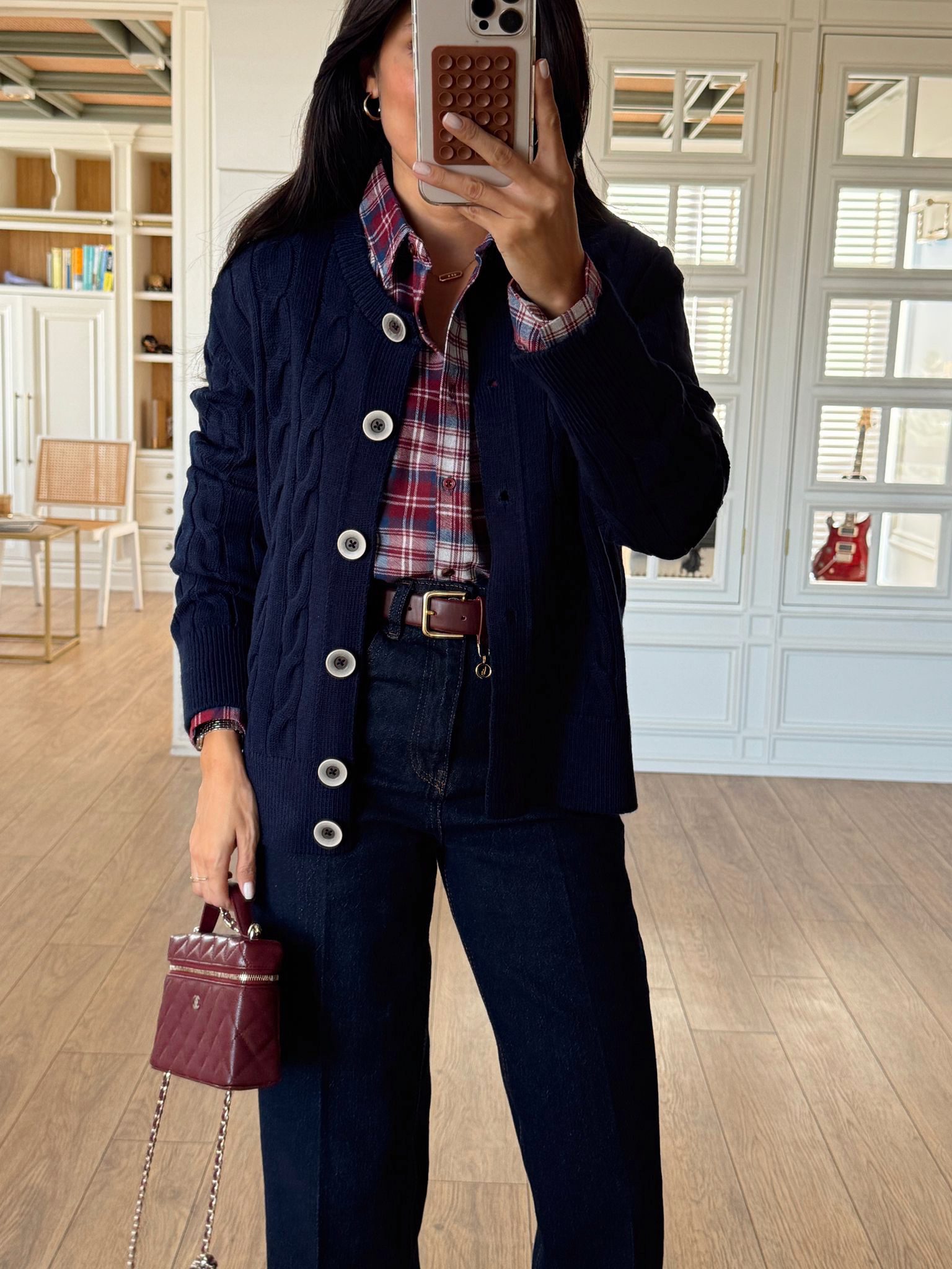 Vanessa Beş Düğmeli Saç Örgü Triko Hırka - Lacivert, Standart