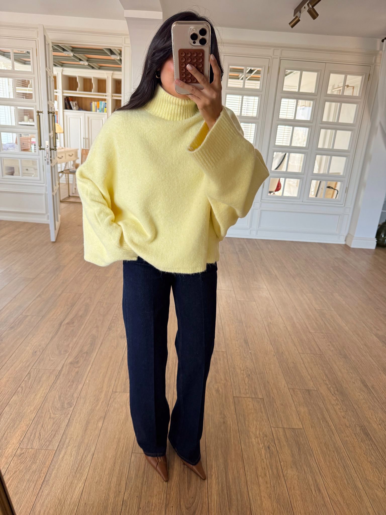 Yarasa Kol Dik Yaka Yumuşak Dokulu Premium Basic Triko - Sarı, Standart