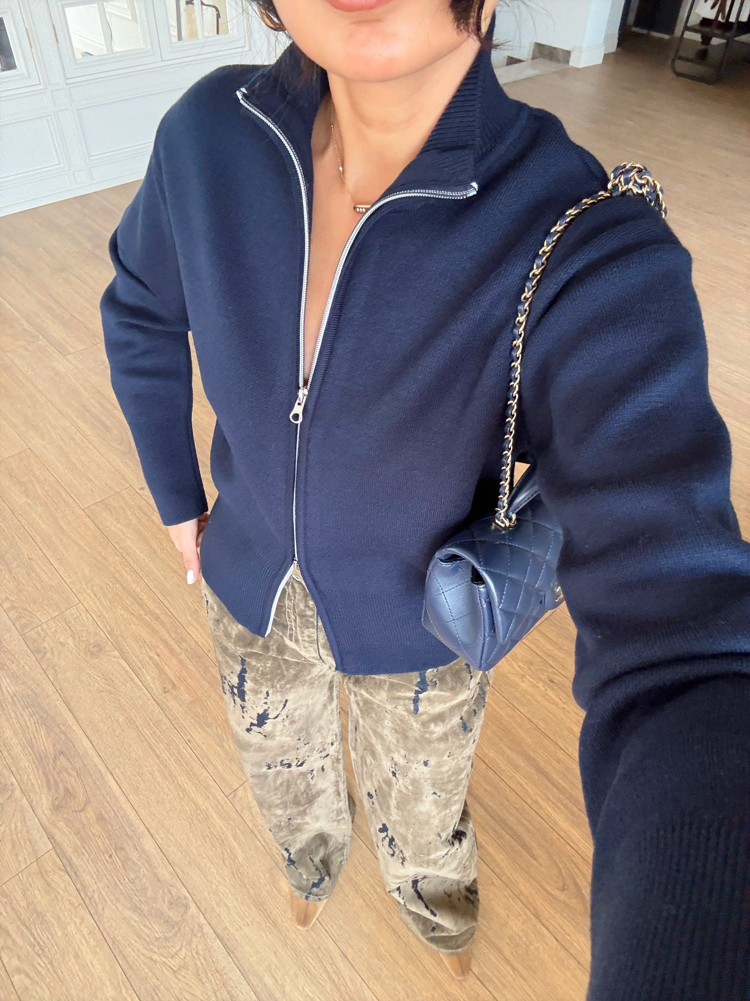 Lemon Dik Yaka Çift Fermuarlı Triko Hırka - Lacivert, Standart