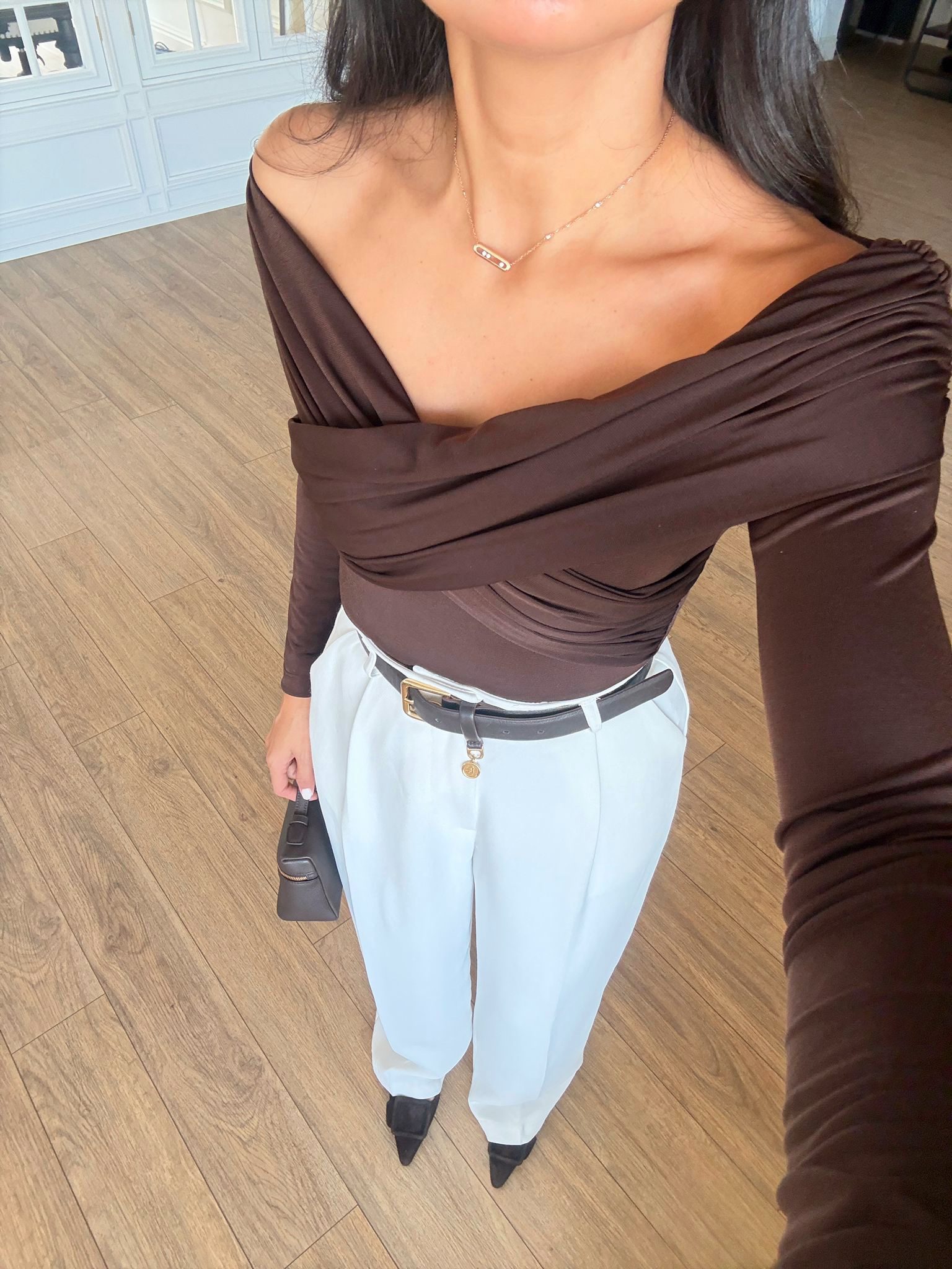 Last Kruvaze Drape Yaka Bluz - Kahve, 36